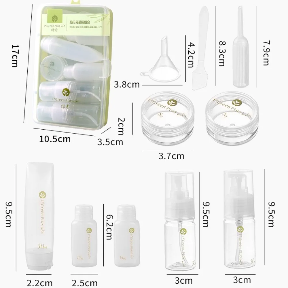 10/11PCS Travel Cosmetic Dispenser Bottle Set Refillable Spray Bottles Lotion Shampoo Squeeze Tube Cream Jar Cosmetic Containers