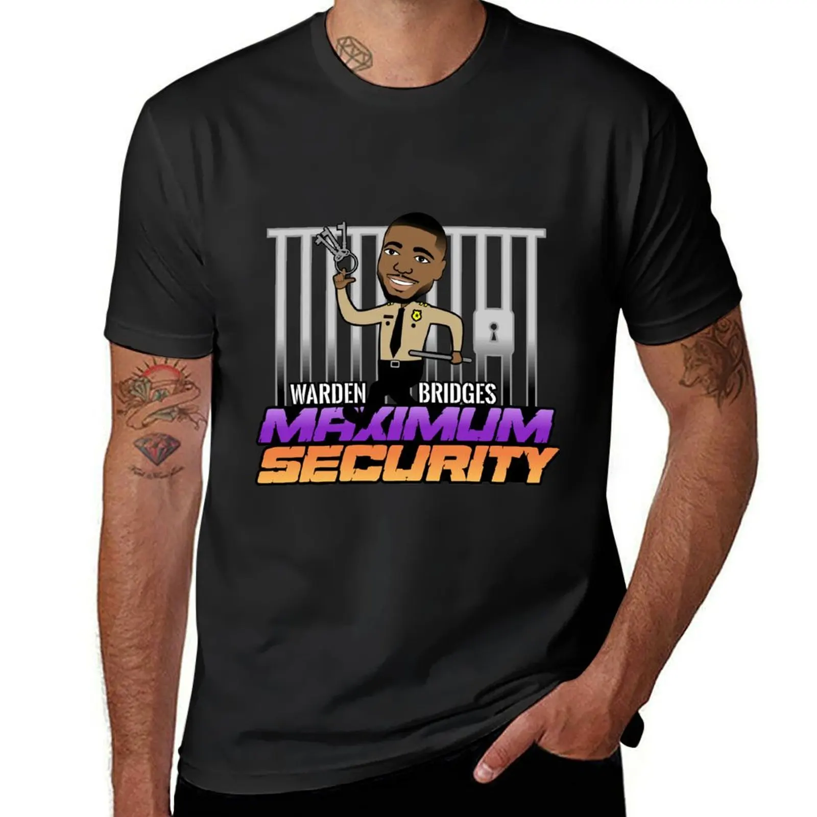 Warden Bridges MAXIMUM SECURITY T-Shirt heavyweights sports fans plain black t shirts men