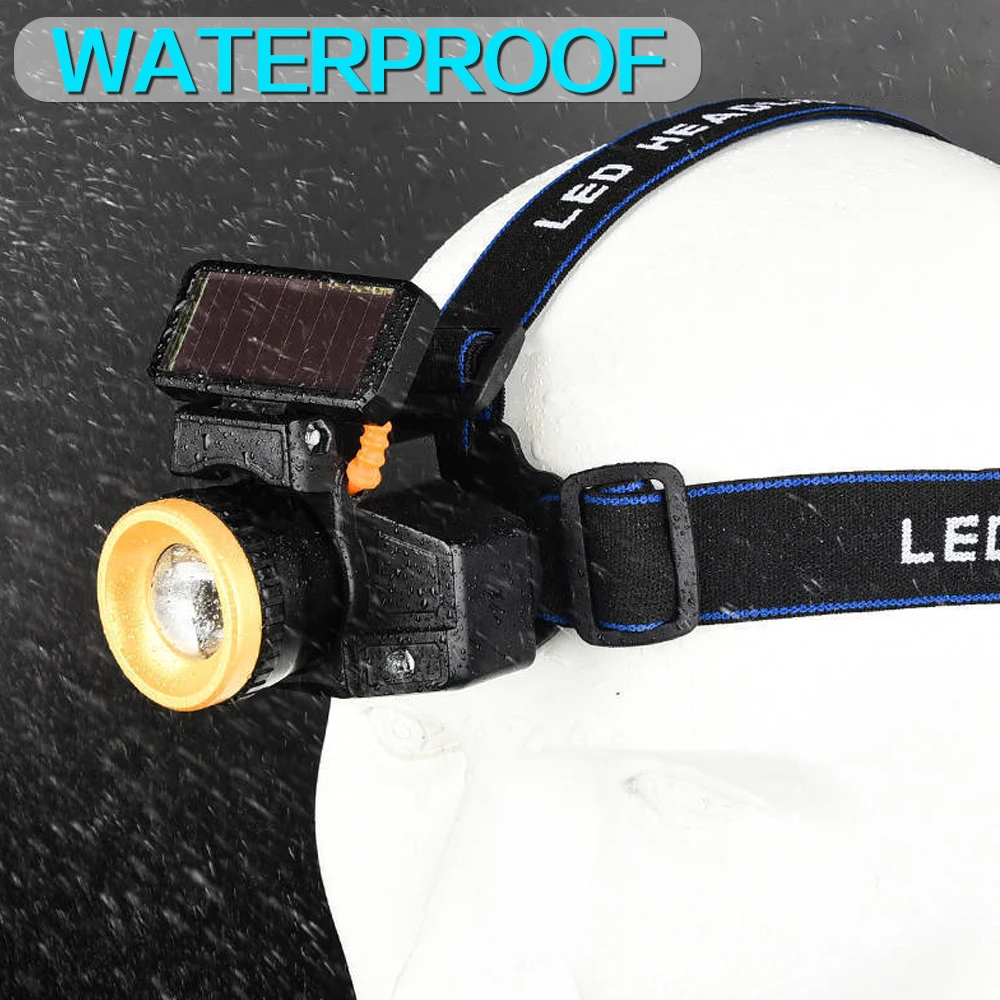 Solar Charging Head Lamp USB Rechargeable Headlight Waterproof Headlamp Ultra Bright Head Light High Lumen Head Front Light