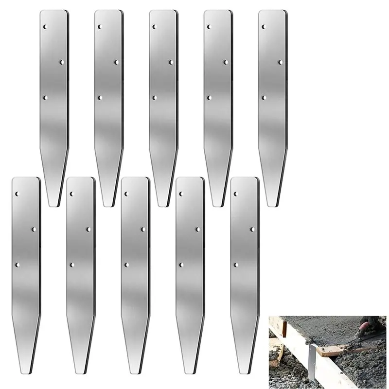 B23B Flat Steel Stakes(10PCS) For Concrete Forms-Heavy Duty Solid Metal With Holes, Rust Resistant Coating