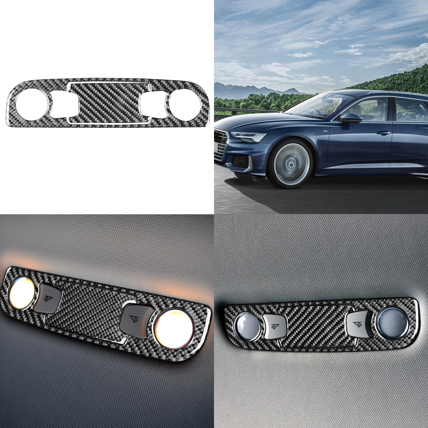 Reading Light Trim Sticker Carbon Fiber Stickers Overhead Console Cover For Audi A6 S6 C6 2005-2011 Interior Car Accessories