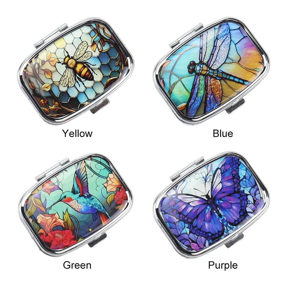 صندوق حبوب صغير وحامل أدوية مزخرف مكون من حجرتين منظم حبوب معدنية للفيتامينات ومكملات زيت السمك وحاوية حبوب منع الحمل #4