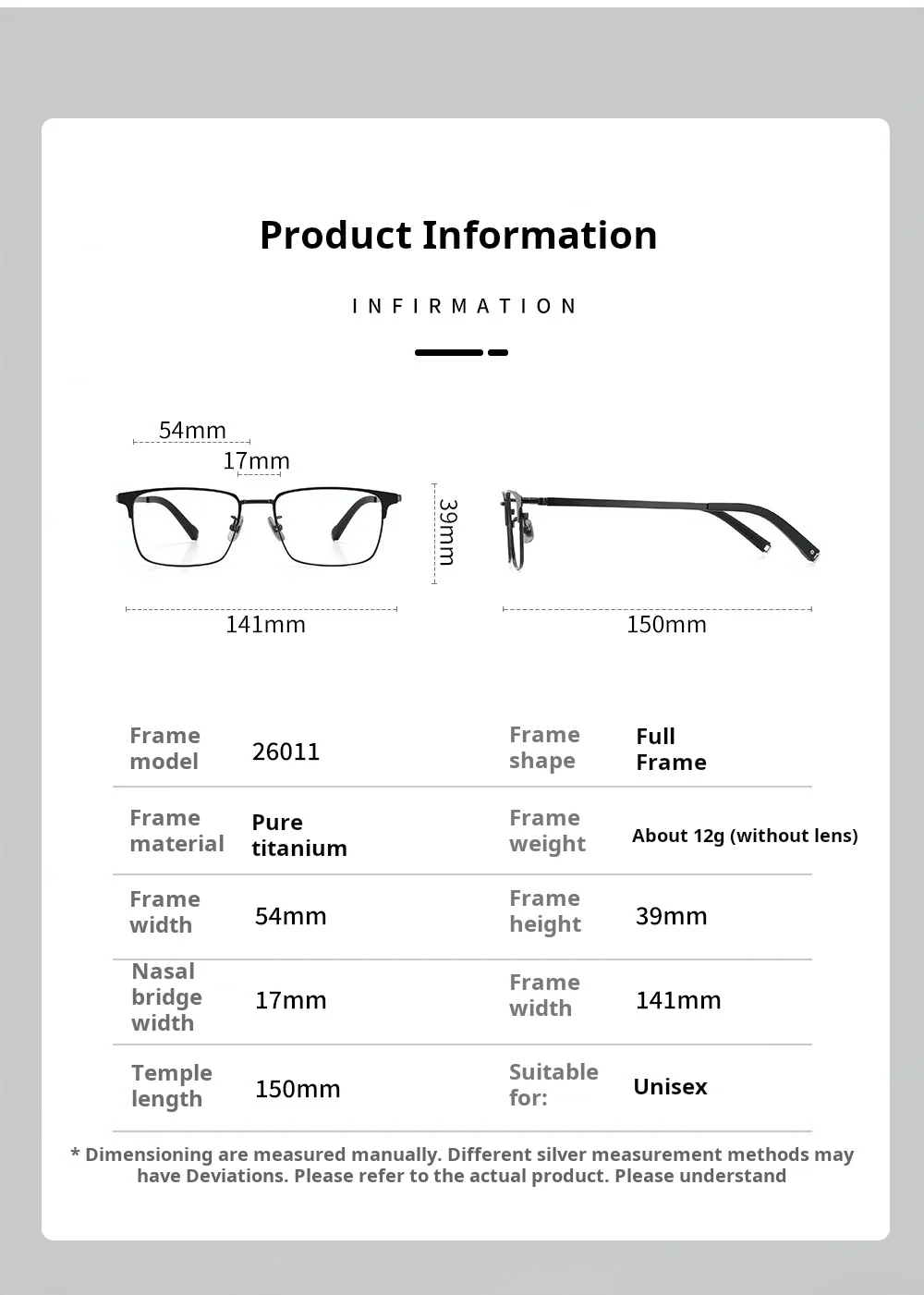 Xbora 26011 Eyeglasses — Frame Dimensions & Sizing Chart