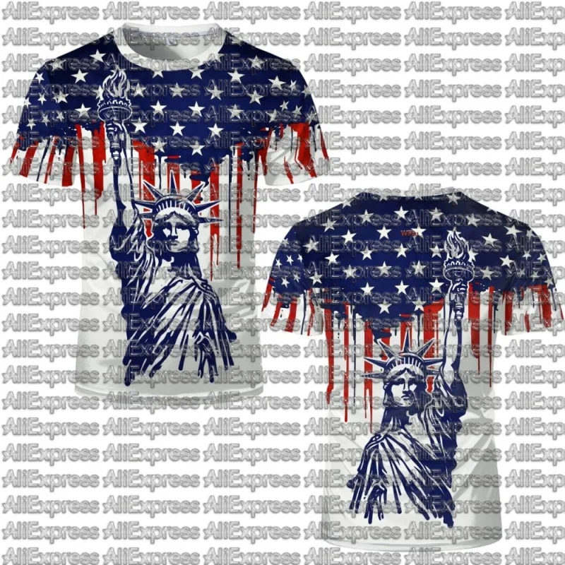 Retro American Flag Style 3D Printed T-shirt Summer Eagle Heart Pattern  Men's and Women's Sports and Leisure Short Sleeves