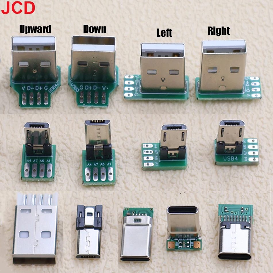 JCD 2pcs MICRO MINI 5P Type-c USB To Dip PCB Converter Adapter 90 Degree Right Angle Breakout Board Repair Welding Socket Connec