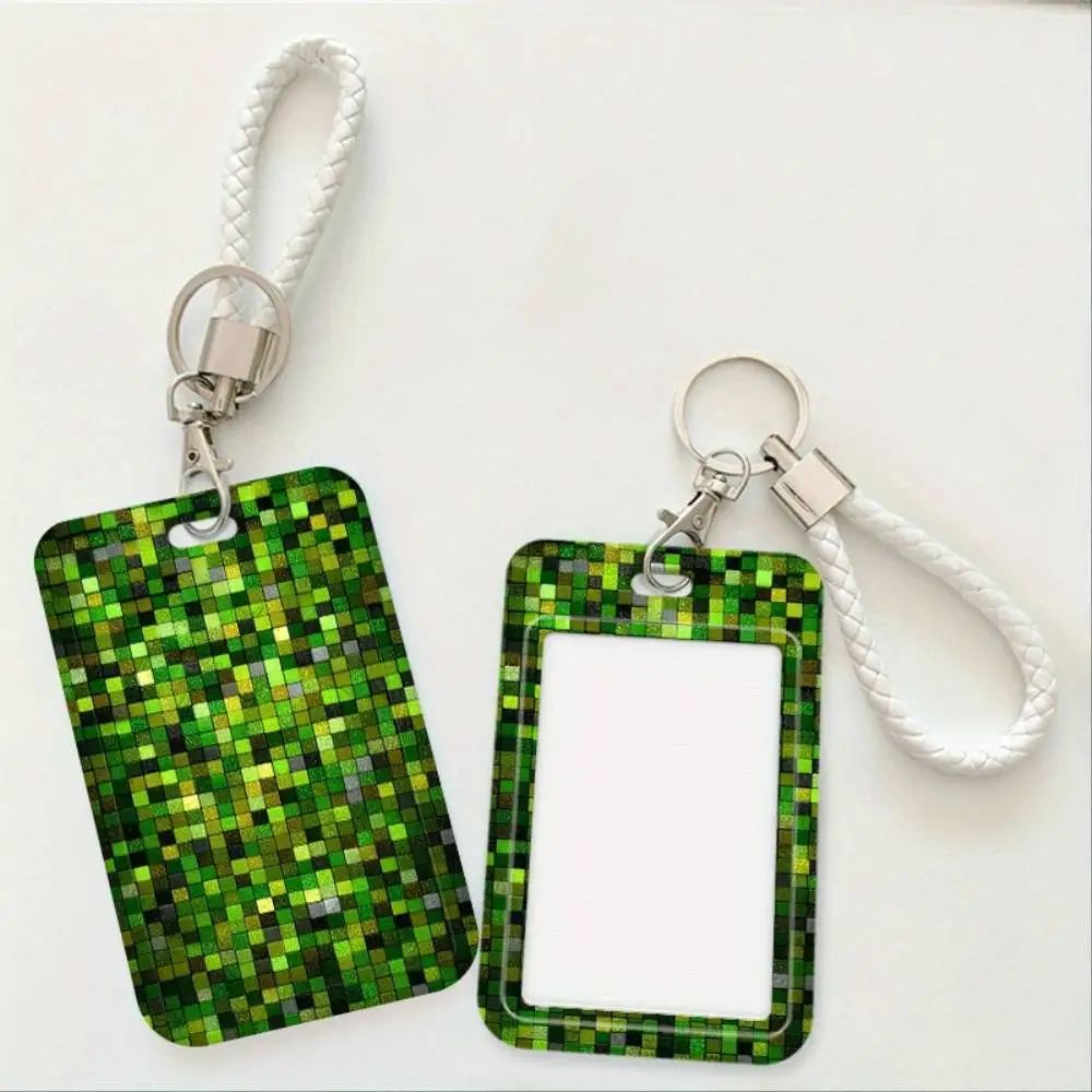 Green Square Mosaic ID Card Holder Plastic Badge Cover Holds 2 Cards For Medical Staff Student Bank Access Card