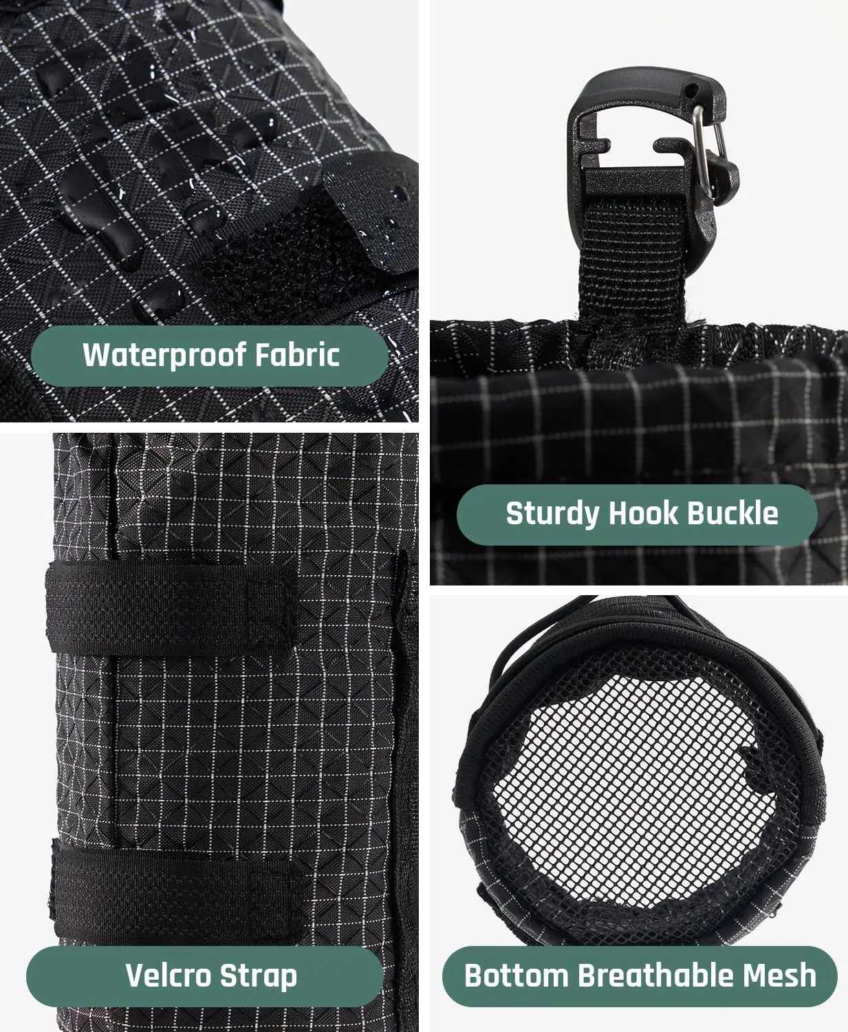 Image 6: Pochette porte-bouteille d'eau avec boucle à crochet, porte-bouteille d'eau pour sac à dos, support de sac en maille adapté aux bouteilles de 8 à 32 oz pour la randonnée, Ru