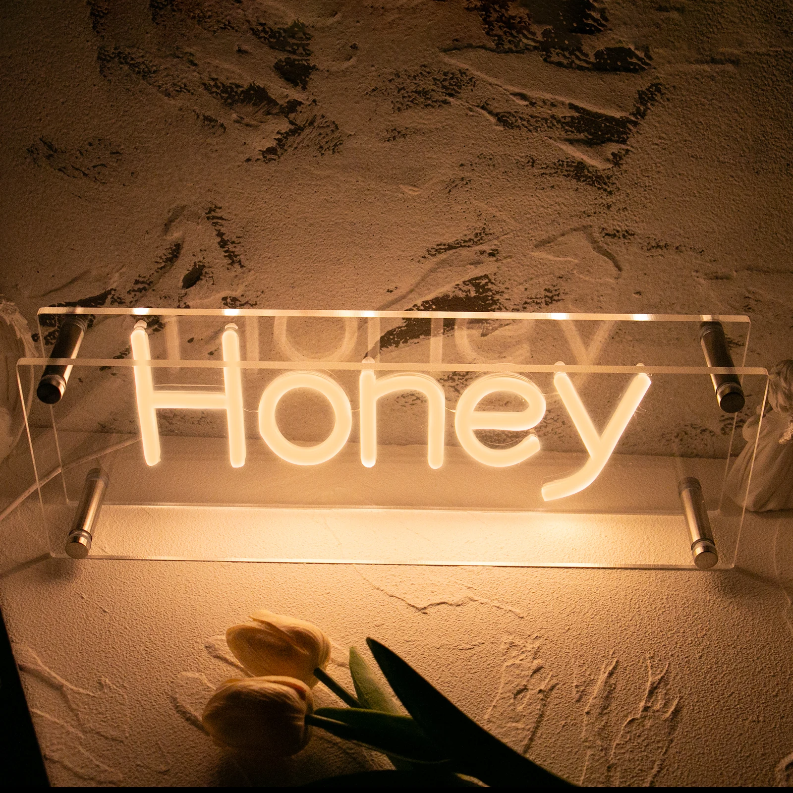 

Honey Neon Signs Led Lights for Wedding Party 3D Carving Salon Business Desk Room Wall USB Neon Sign With Holder Base