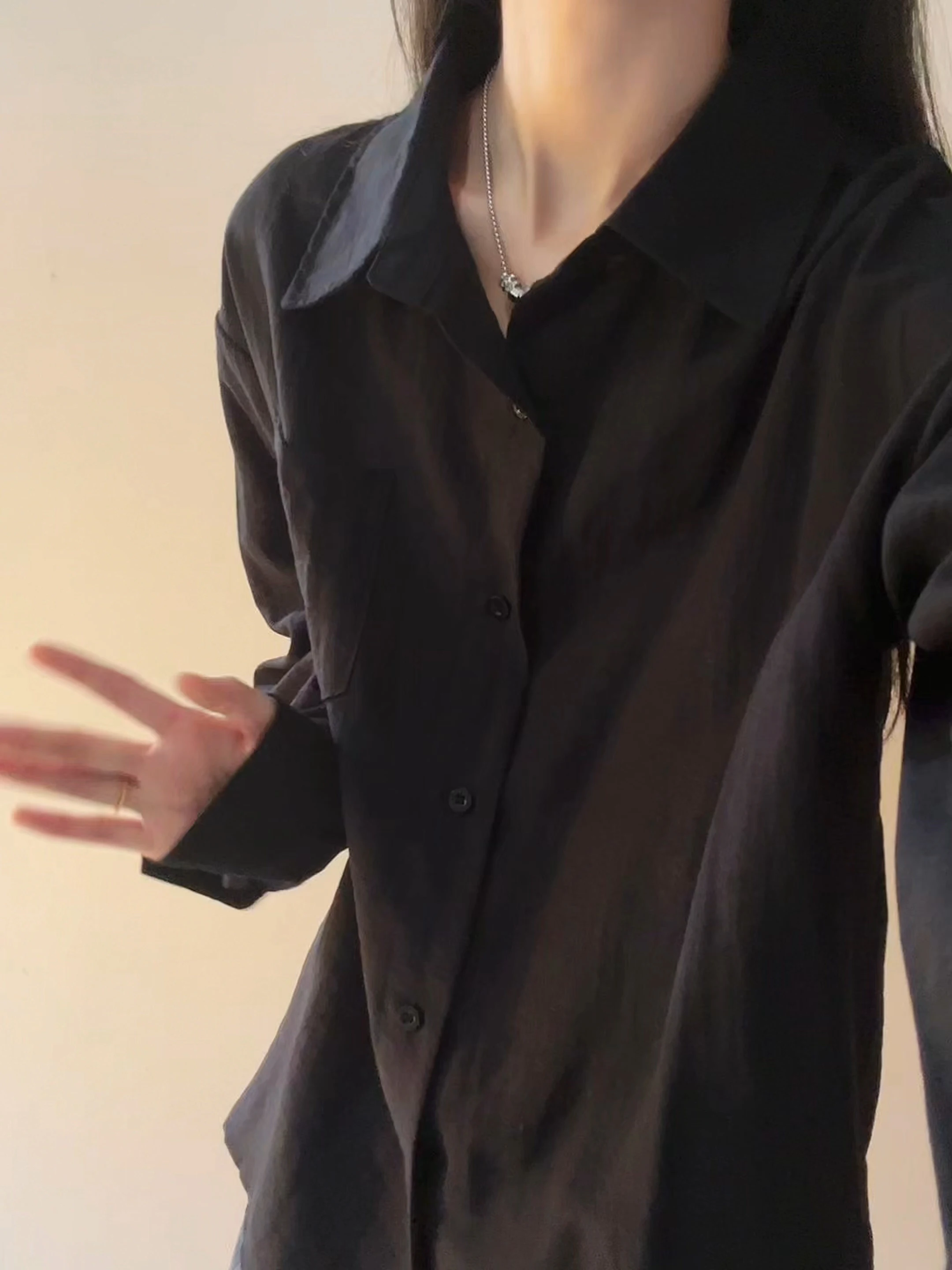 

Men's Bla Linen irt Casual Drapey Long Sve Loose Fit Breathable Lightweight Autumn Outerwear Comfortable Cotton Blend