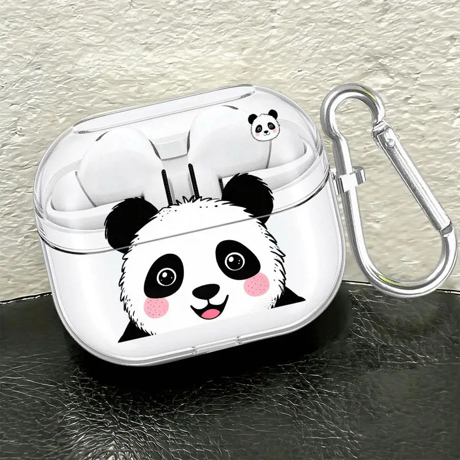 Happy Panda Pair Case For Samsung Galaxy Buds 3 FE 2Pro 3Pro 2 Live 4Pro 4 Pro Clear Earphone Cases Cover With Hook