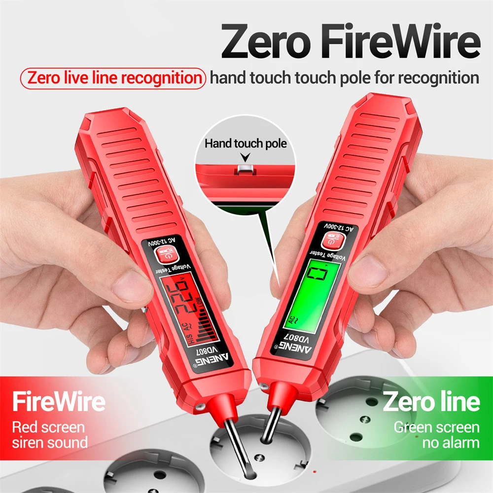 VD807 One-word Induction Portable 50/60Hz Smart Electric Pen Tester NCV Sensor AC 12-300V Non-contact Wire Detector Tools