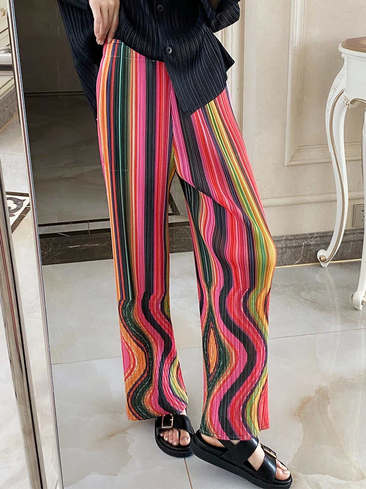 

SMVP Womens Casual Pants High Waisted Casual Stripe Printed Fashionable Versatile Draped Design Female Trousers 2025 Summer