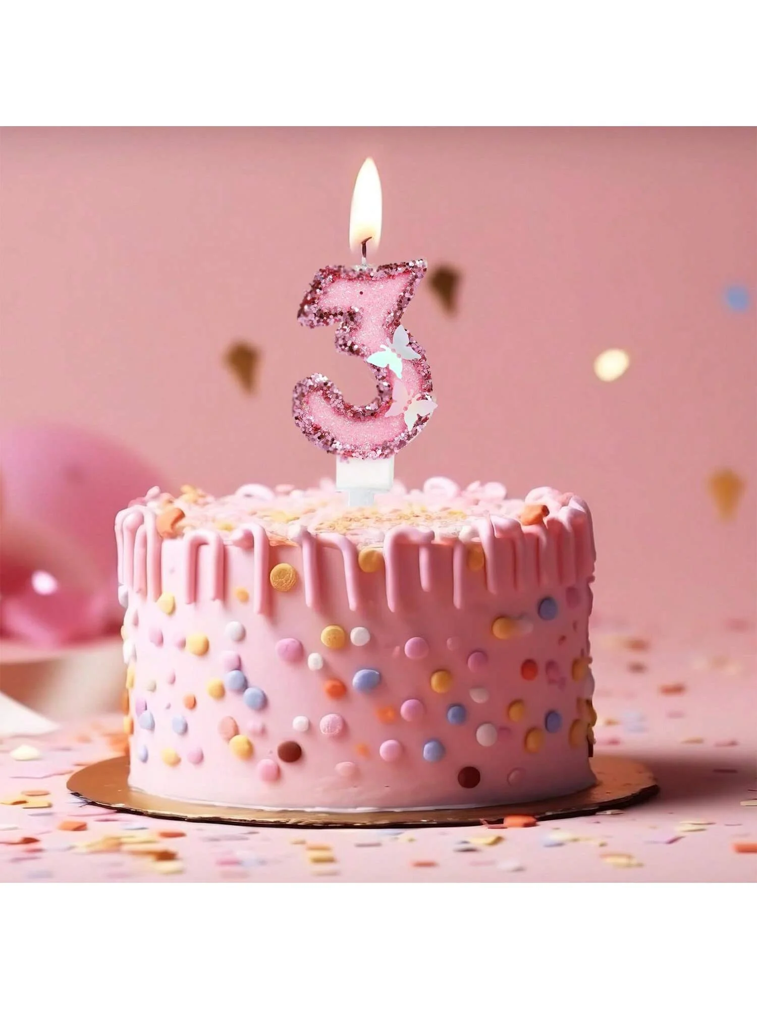 Birthday Number Candles, Pink Butterfly Sequin Happy Birthday Cake Candles for Ins Pink Theme Birthday Party Decoration,Handmade