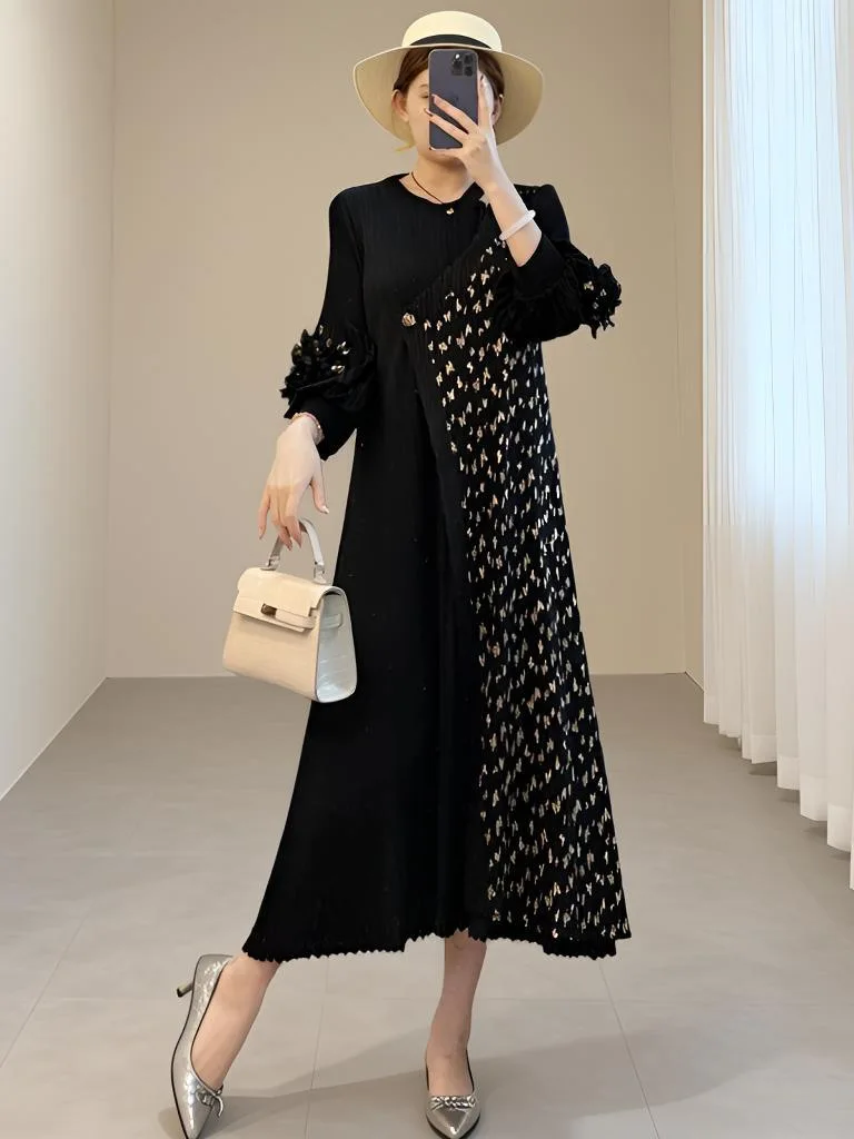 2026 Spring New Bronzing Dress Elegant Fashion Loose High Sense A-word Skirt Casual Foreign Style Age Reduction Skirt