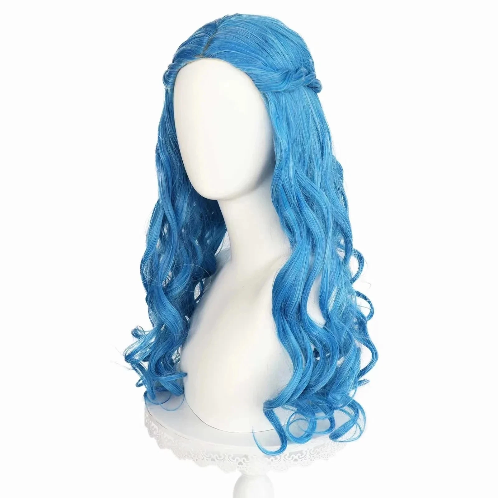 Women Girl Zombie 3 Addison Alien Cosplay Wig Light Blue Long Wavy Curly Hair Halloween Role Play Wig