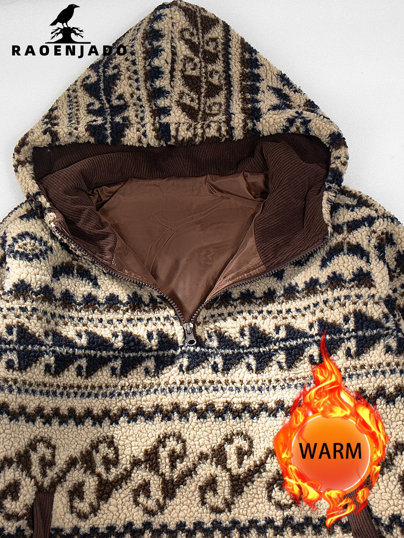 Chaqueta cárdigan de lana con capucha y media cremallera para hombre, ropa de abrigo cálida y gruesa para otoño e invierno con bolsillos, abrigo informal con patrón Retro