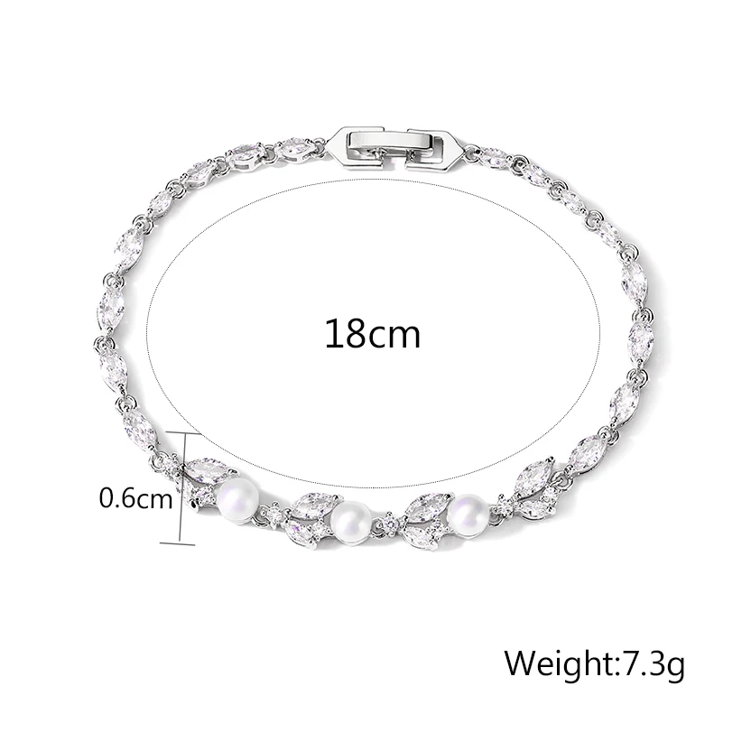 ZAKOL Neue klassische Blatt-Zirkon-Imitationsperlen-Charm-Armbänder für Frauen, Hochzeit, Braut-Armband, weiblicher stilvoller Schmuck – Detail 3