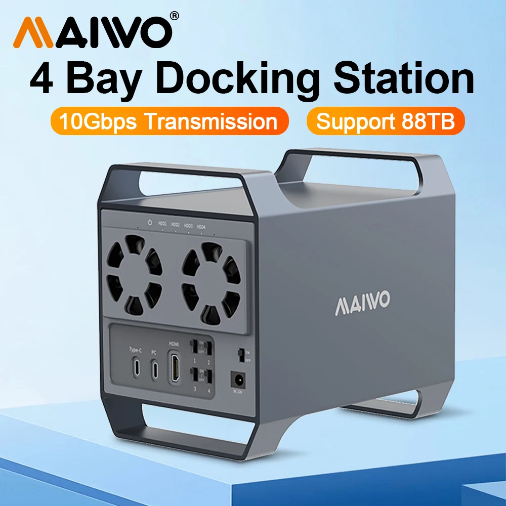 MAIWO Hard Drive Docking Station 4 bay SATA to USB C HDD Docking for 3.5 inch HDD/SSD External SATA Drive Box With HDMI UASP