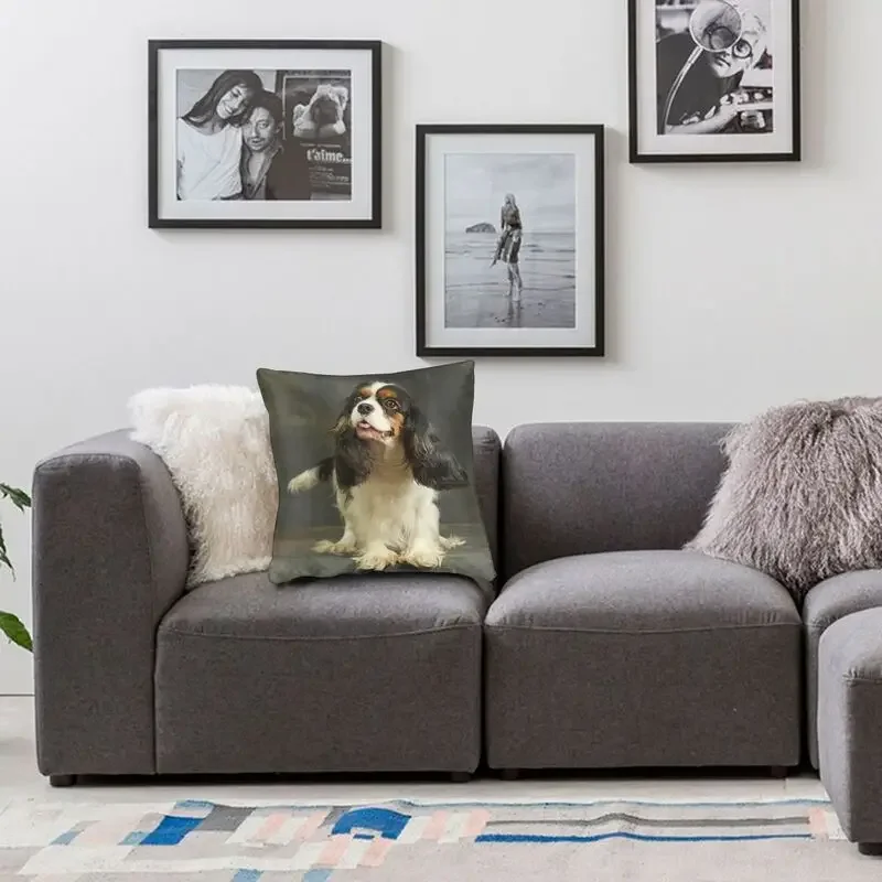 Cavalier King Charles Spaniel Luxury Pillow Cover Home Decorative Dog Animal Cushions for Sofa Double Sided Print  Chair Cushion