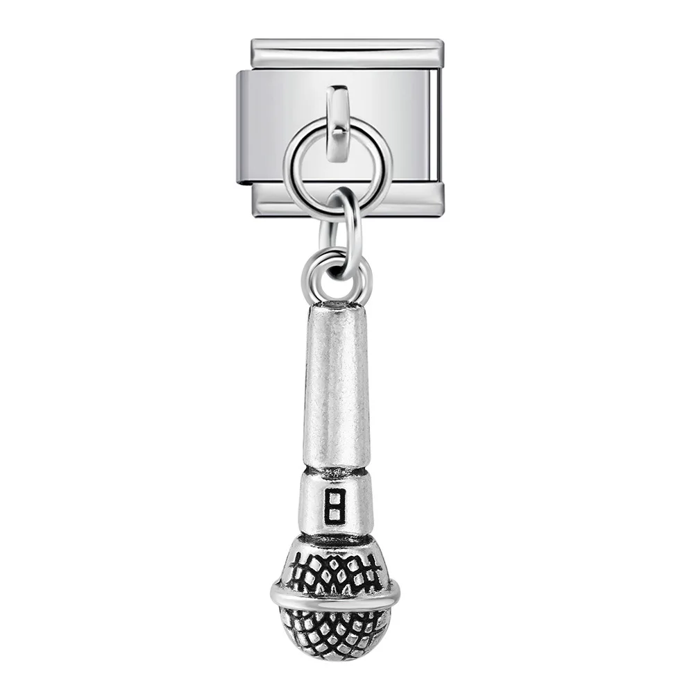 Retro Musical Instrument Dangle Italian Charms Guitar Piano Sax Pendant 9mm Module Bracelet Rock Jazz Musician DIY Jewelry Gift