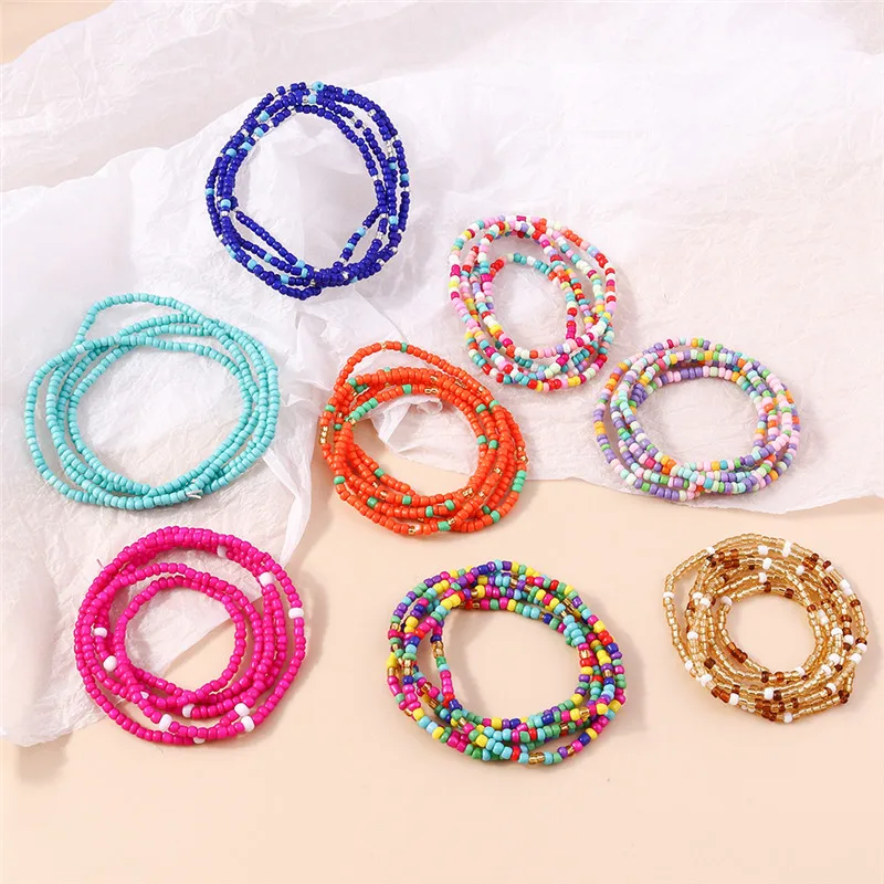 Bohemian Handmade Beaded Bracelet for Women Summer Multi Layer Colorful Beads Chain Bangles Girls Boho Jewelry Wholesale In Bulk