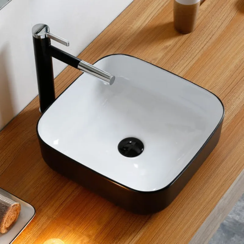 On-stage Basin, Wash Basin, Ceramic Bathroom,  Nordic Art Retro Square, Simple Personality, Black Minimalism