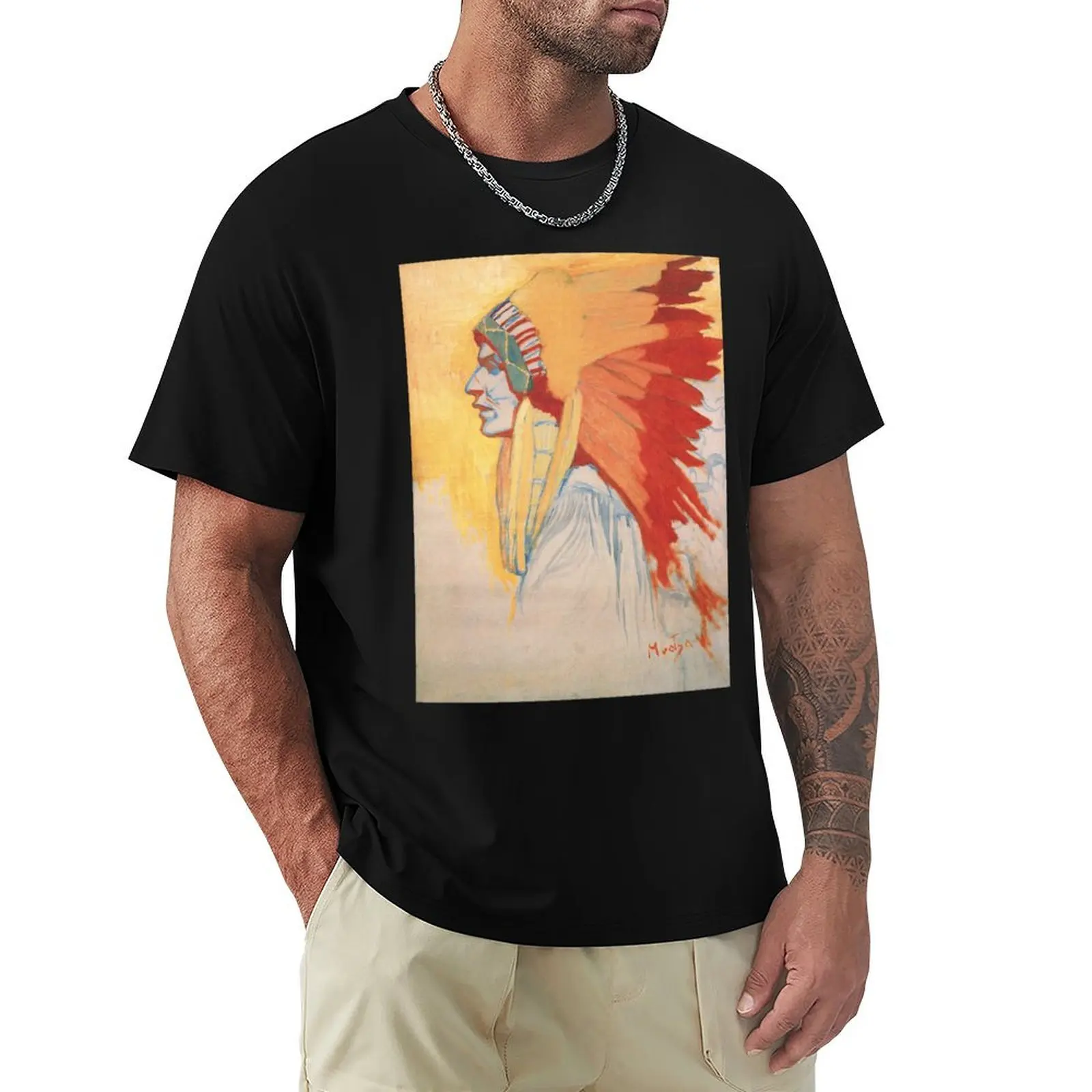 Alphonse Mucha - Sioux Indian - Study, tempera on canvas / 1908 T-Shirt blue archive mens clothing