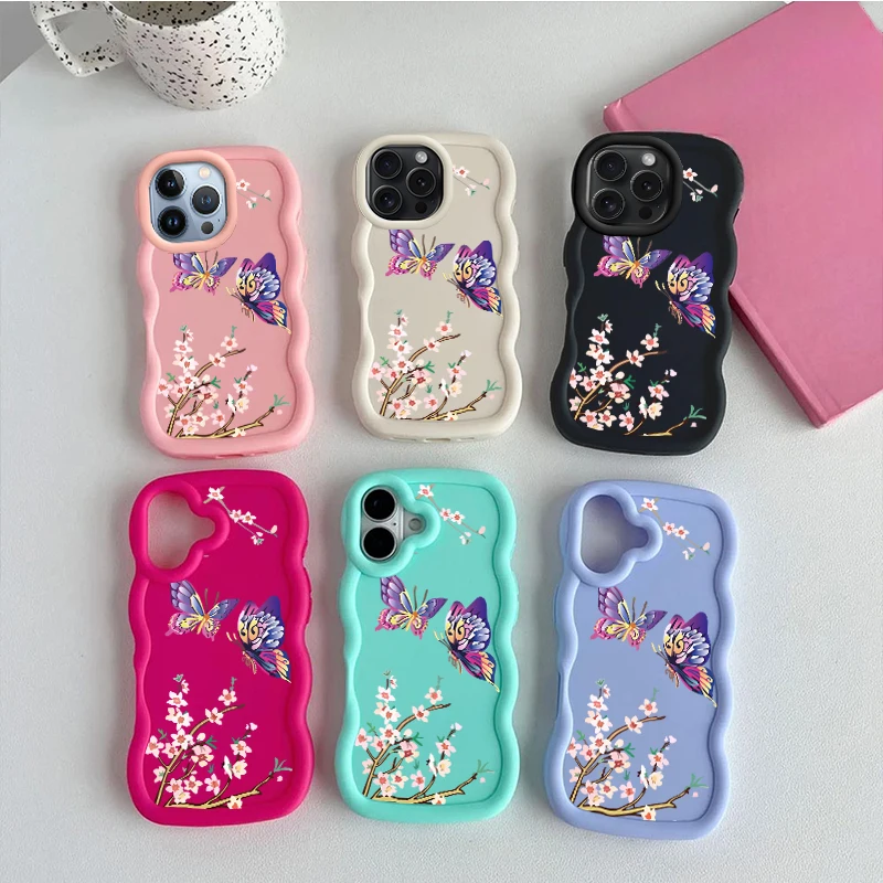 

Butterfly Fashion Wave Soft Phone Case For iPhone X XR XS SE 4 11 12 13 14 15 16 16E 17 AIR PLUS PRO MAX Macaron Cover