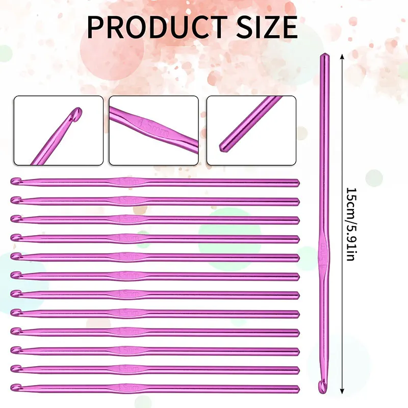 5PCS Aluminum Crochet Hooks Knitting Needles Coloured Single Head Crochet Hook for DIY Knitting Craft Tools Sweater Knitting