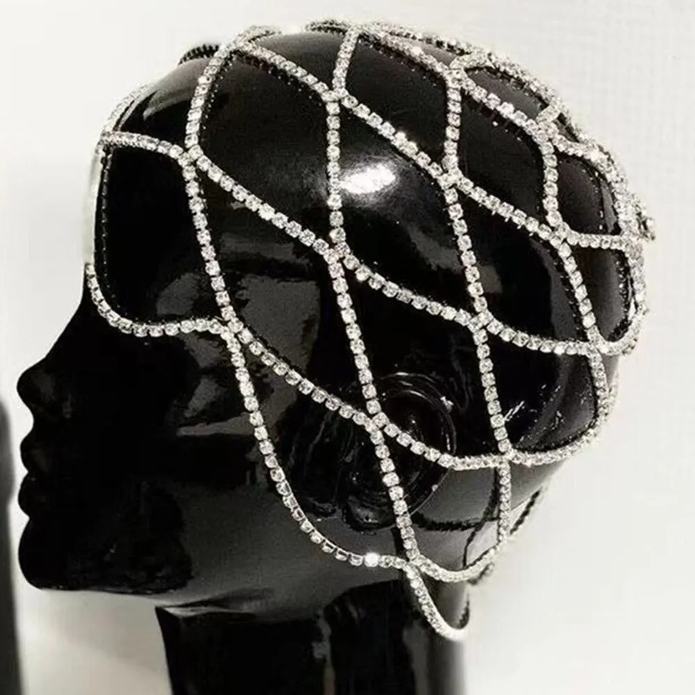 Stonefans 1920s Rhinestone Mesh Cap Headpiece for Women Girls 2023 Flapper Head Chain Jewelry Gatsby Cleopatra Hair Accessories