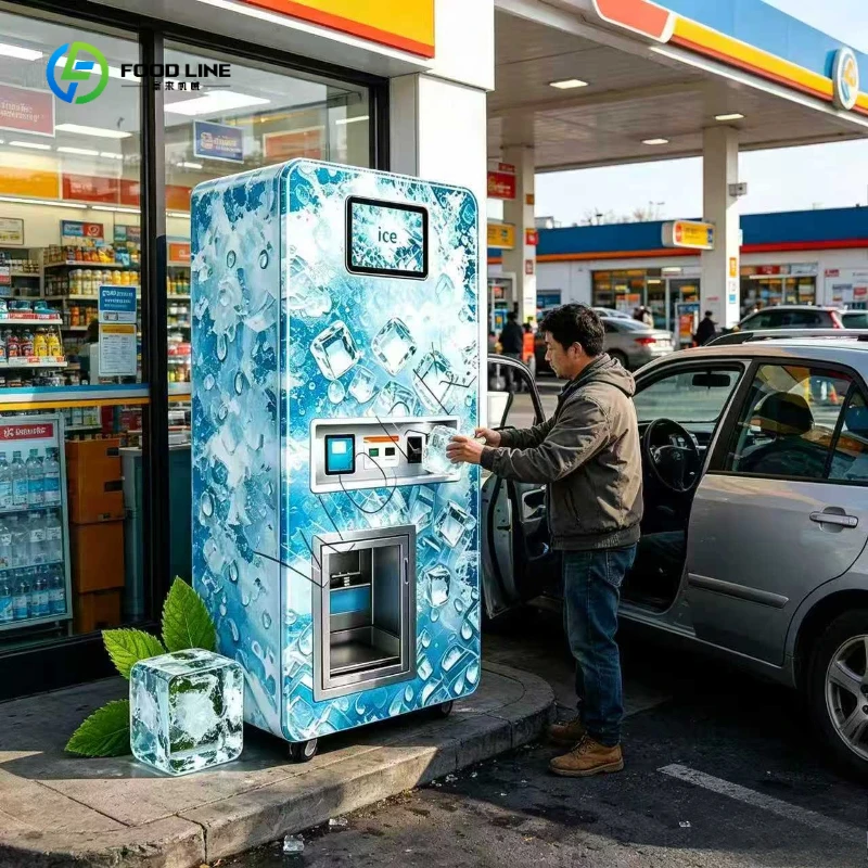 Reliable Commercial Cube Ice Vending Machine, Outdoor Auto Bagging Ice Maker with RO Water Purifier