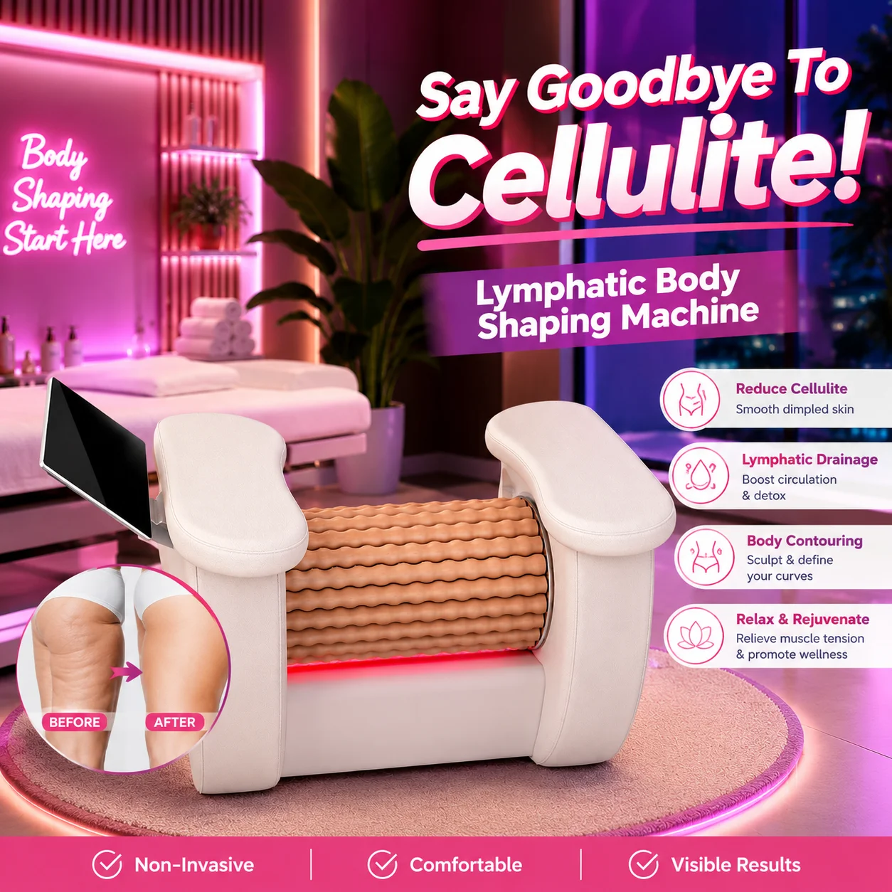 Body Shape Roller Massage Machine Lymphatic Drainage Muscle Relief Anti Cellulite Fitness Massager for Salon Home Use