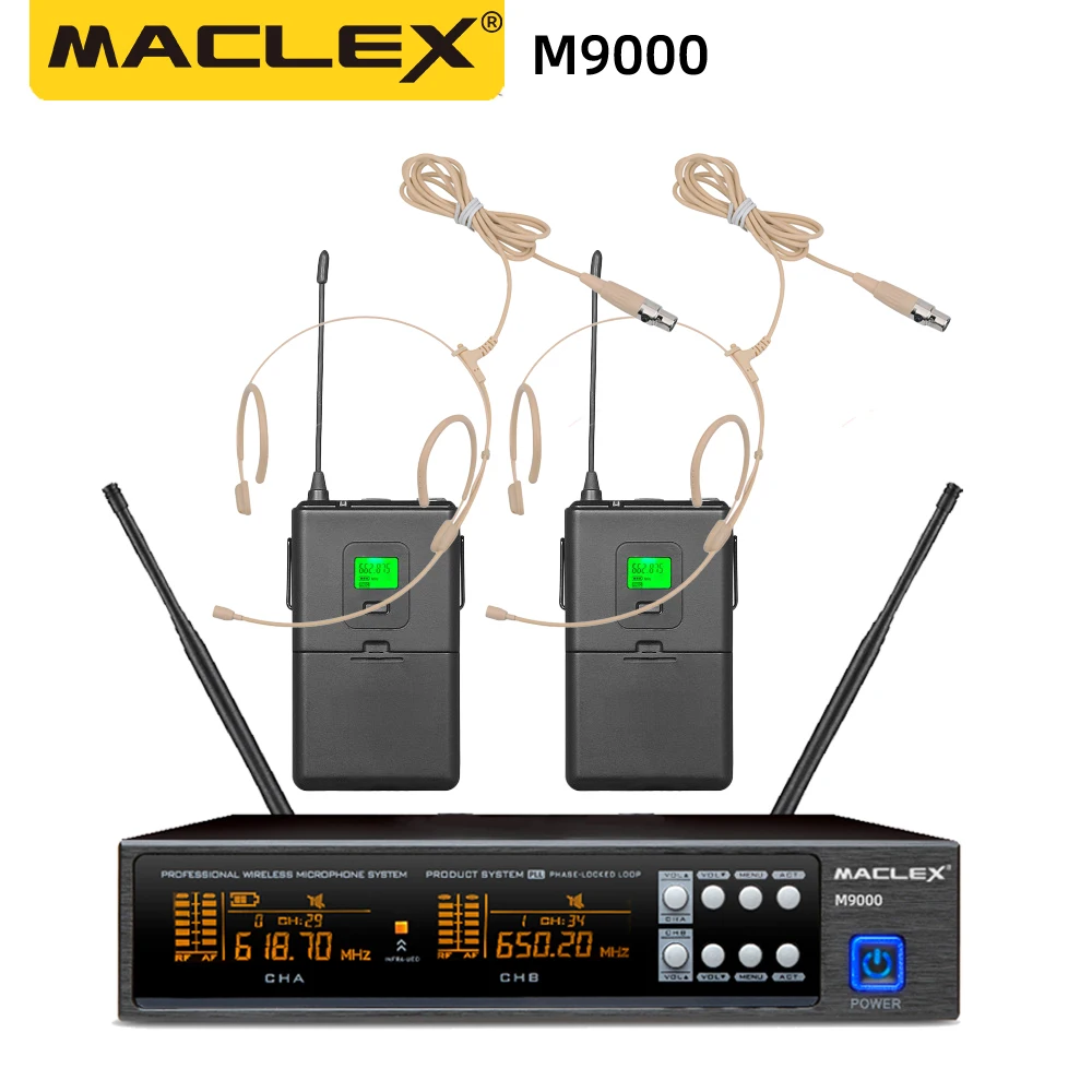 Imagem -03 - Maclex M9000 Uhf Professional Stage Performance Sistema sem Fio Fone de Ouvido Portátil de Canal Duplo Microfone de Lapela Dinâmico