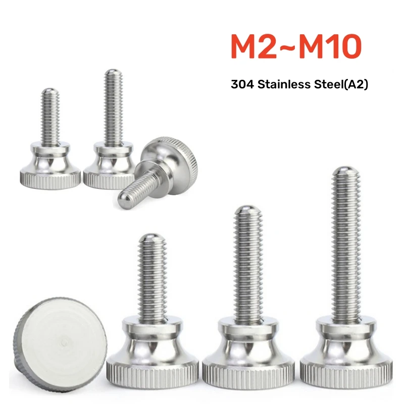 M3-M10 304 Stainless Steel High Head Knurled Thumb Screw, Hand Tightening Tool-Free Shoulder Screw for Machinery Electronics DIY