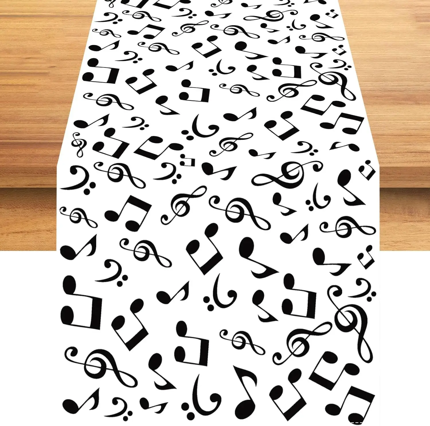 Black and White Musical Notes Linen Table Runners Dresser Scarf Decor Washable Table Runners Wedding Decoration Party Supplies