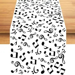 Black and White Musical Notes Linen Table Runners Dresser Scarf Decor Washable Table Runners Wedding Decoration Party Supplies