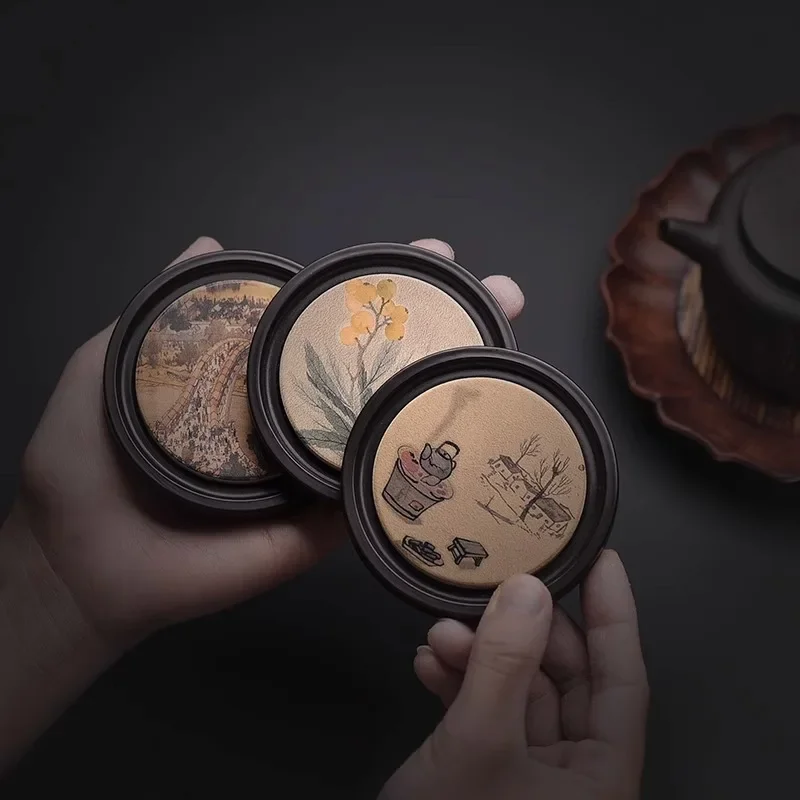 

Round Wood Cup Mat Heat Resistant Coaster Chinese Style Creative Kung Fu Tea Ceremony Coffee Table Placemat Kitchen Accessories