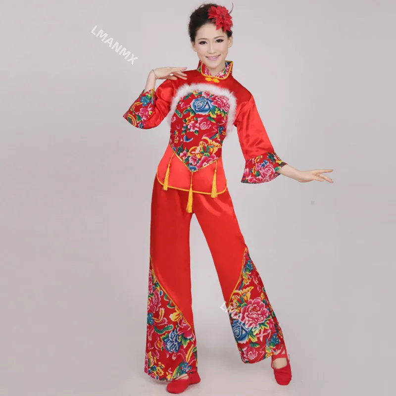 Traje de dança folclórica chinesa tradicional para mulheres, trajes nacionais para dança de fãs, roupas de dançarino, roupas Yangko