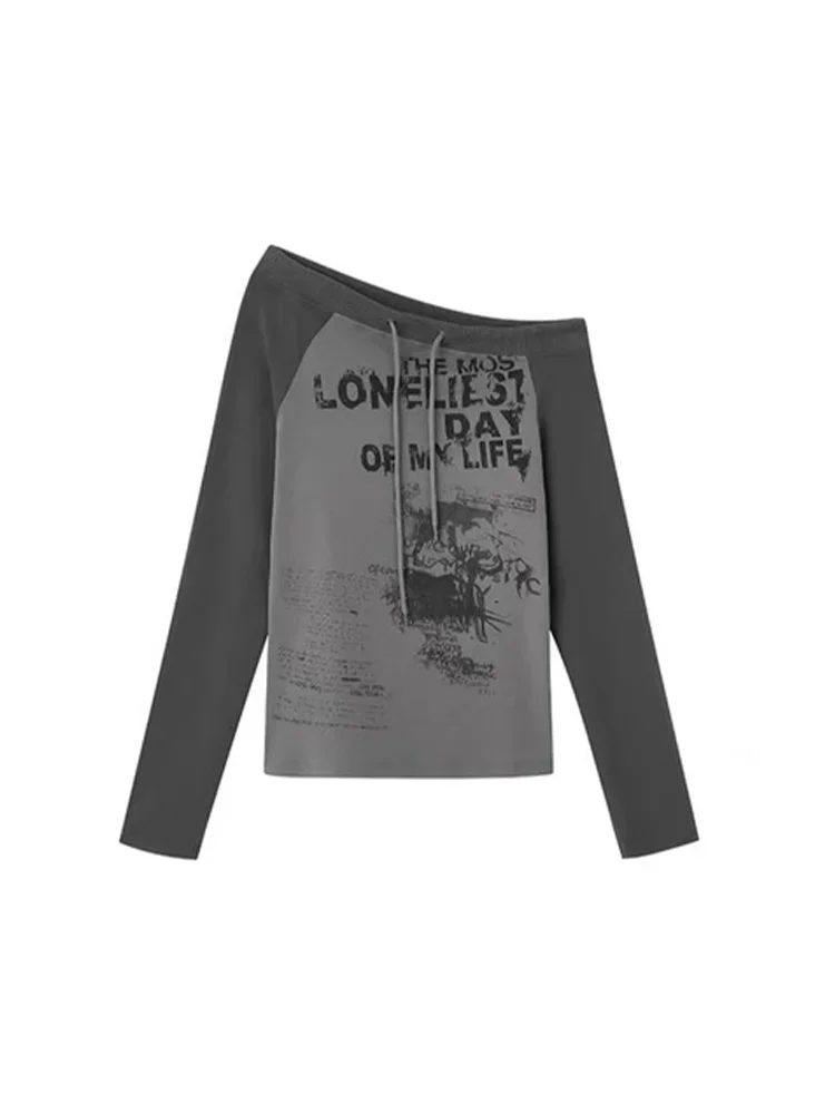 QWEEK-Camiseta de estilo japonés Y2K para mujer, camiseta Harajuku Grunge con hombros descubiertos, camisetas de manga larga, Top Vintage con