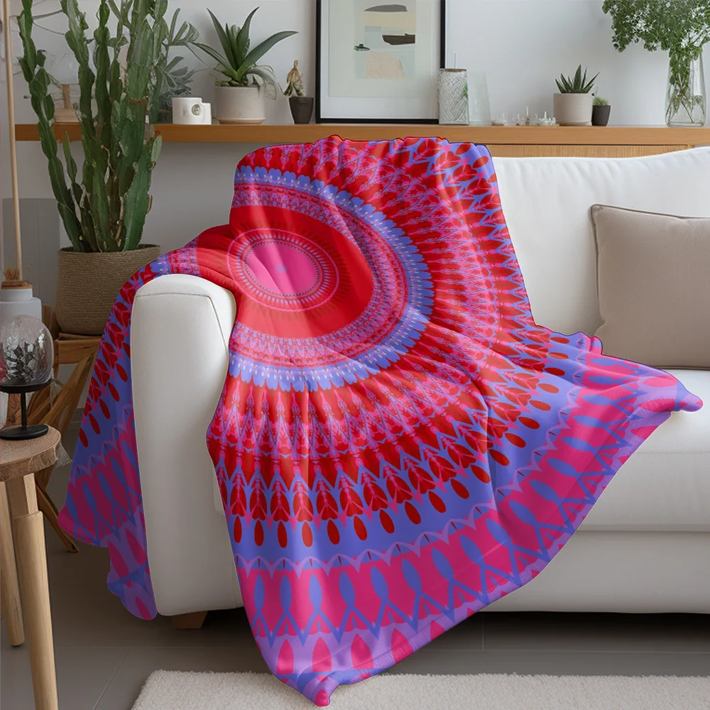 Boho Psychedelic Mandala Colorful Ethnic Pattern Throw Blanket Bedspread Sofa Cover Decorative Throw Cushion Cover