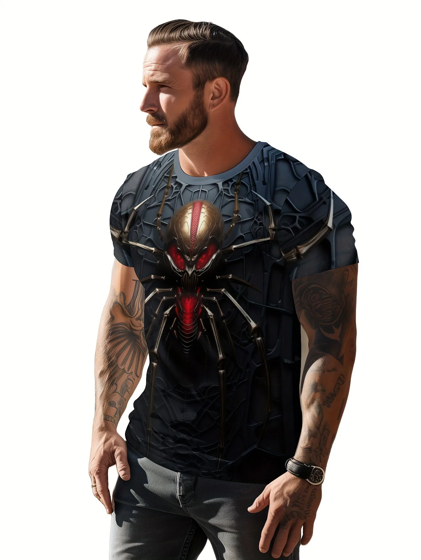 2024 Summer 3d Print Spider Pattern Men\'s Clothing Street Fashion Trends T-Shirts For Men Oversized T-Shirt Short Sleeve Tee Top