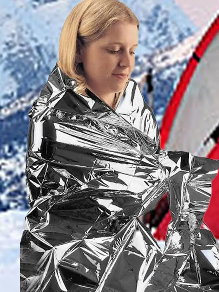 بطانيات البقاء على قيد الحياة بطانيات حرارية للتخييم في الهواء الطلق بطانية إنقاذ من الزلازل معطف واق من المطر بطانية عازلة للتخييم والتنزه #3