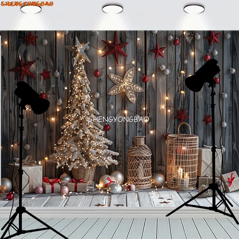 Drewniana podłoga Okno Tło Boże Narodzenie Kominek Dekoracja salonu Impreza rodzinna Nowy Rok Fotografia Tła AC-03