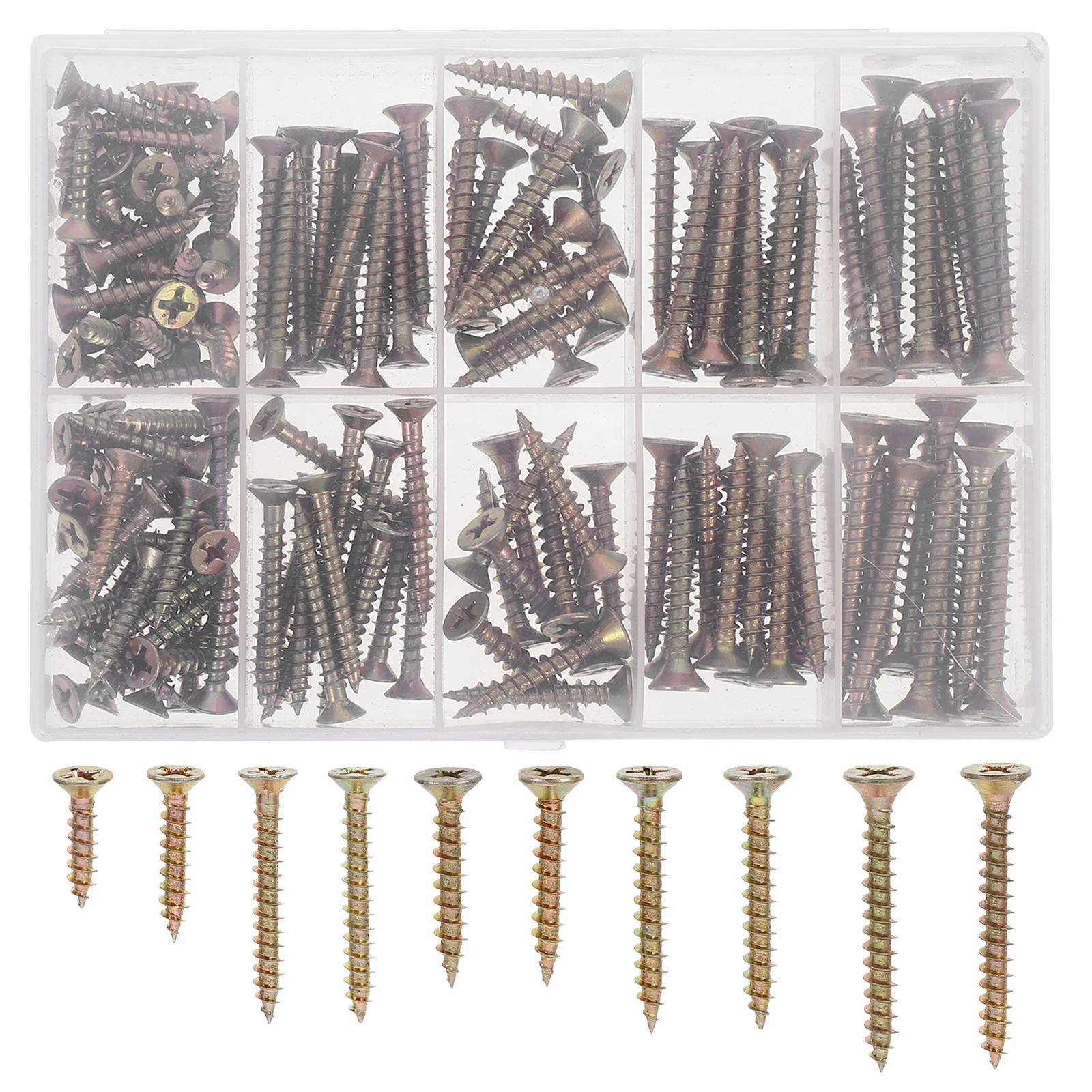 

165pcs Self Tapping Wood Screws Flat Head Fasteners For Furniture Woodworking Repair Set Screws Corrosion Resistant