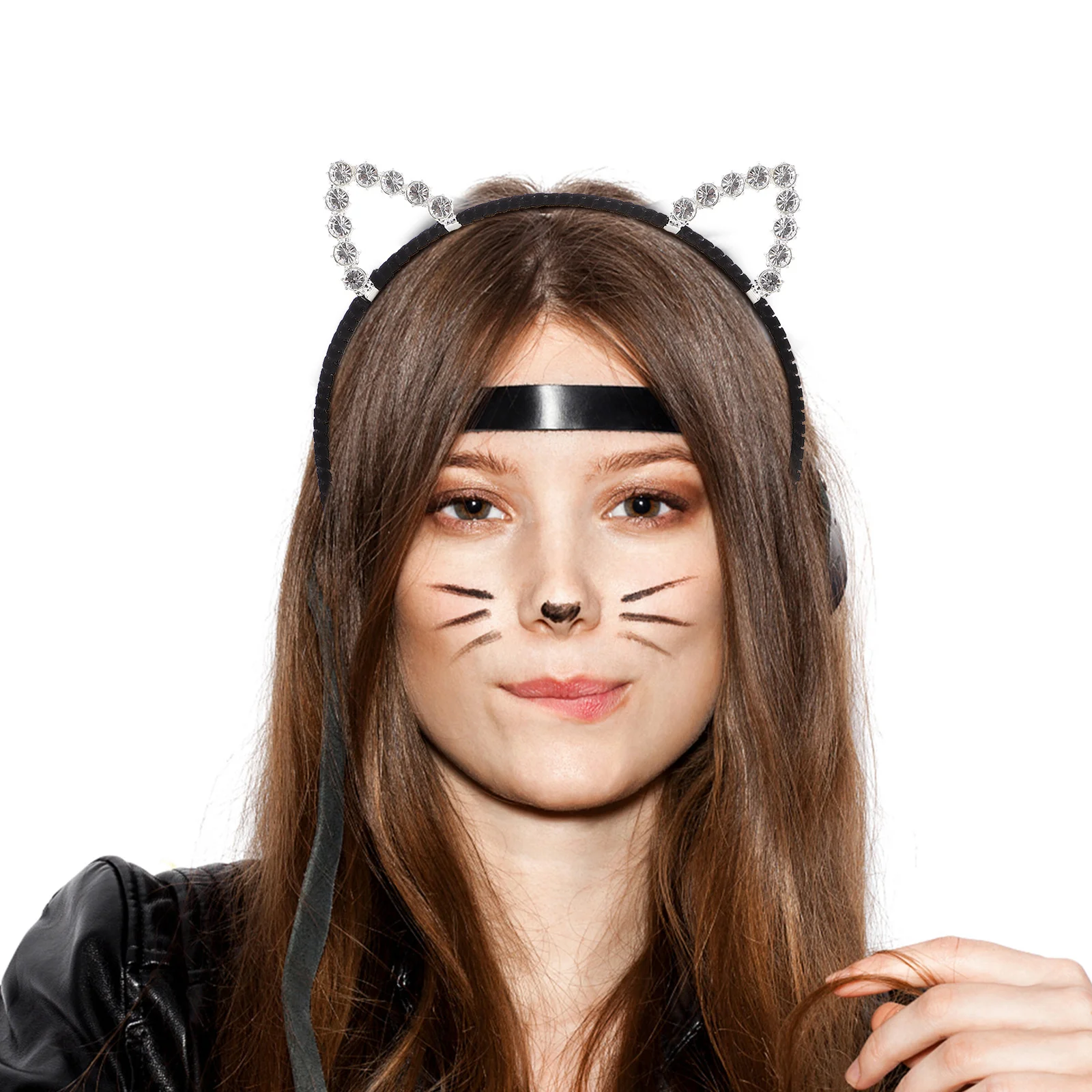 

5Pcs Cat Ears Hair Hoop Sparkly Rhinestone Design Lovely Headband for Birthday Halloween Christmas Celebration