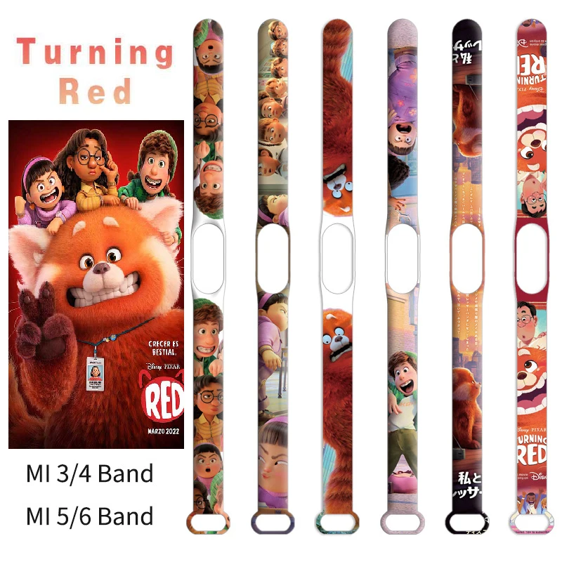 Disney Turning Red strap is suitable for Xiaomi 3/4/5/6/NFC Mi Band Cartoon Anime figure printing wristband watchband kids gifts