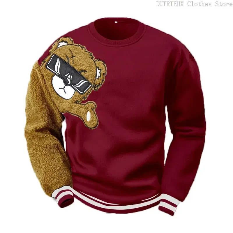 Sudadera con capucha súper holgada de oso de peluche para hombre, camiseta con capucha a juego de colores con personalidad a la moda, jersey de