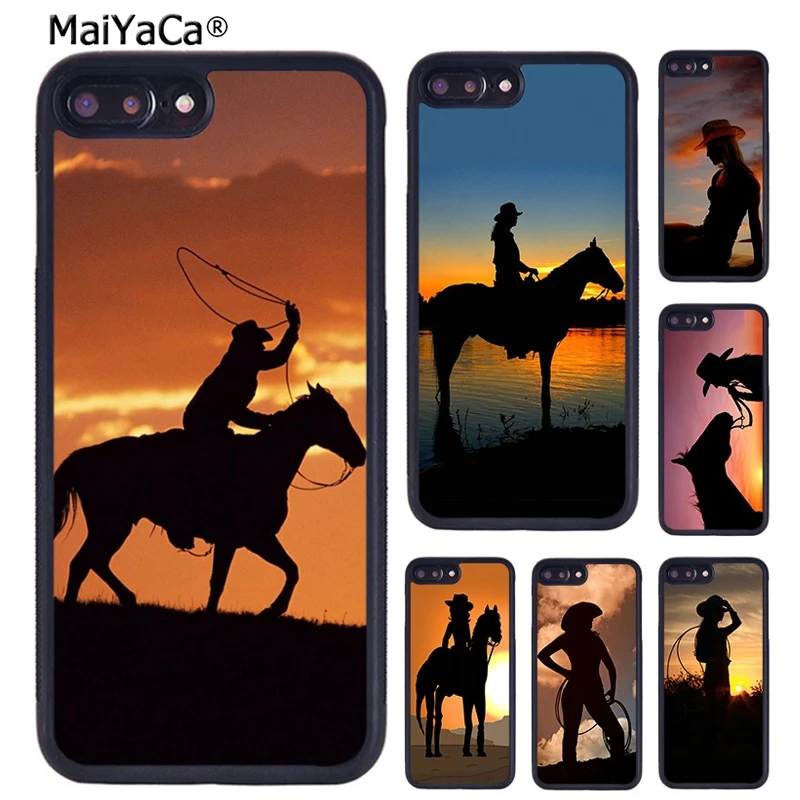 Sunset Cowgirl Horse Silhouette Phone Case For iPhone 16 15 14  XR XS 11 12 13 Pro MAX Plus coque Cover Shell