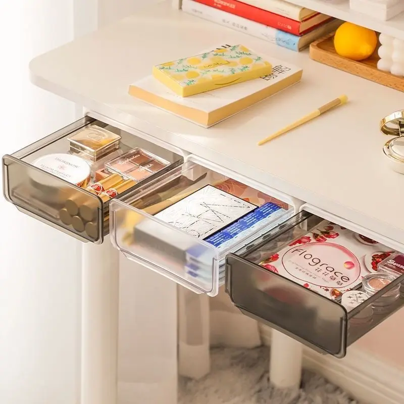 Hidden Under Desk Drawer Storage Office Organizer Desk Self Adhesive Drawers Plastic Undertable Accessories Storage Box Drawe