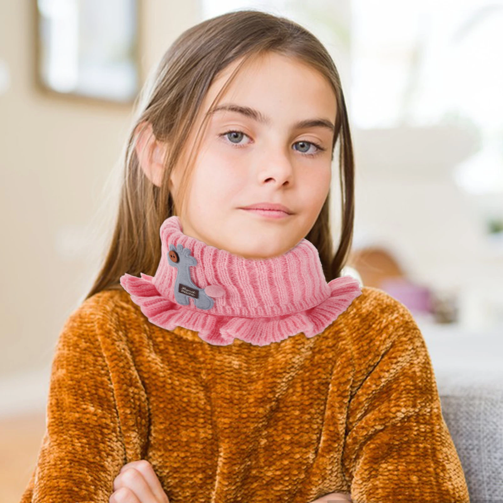 

Kids Scarf Children Neck Warmer Boys Girls Winter Cartoon Toddler Knitted White Scarves Lightweight Warm Christmas Photo Gift